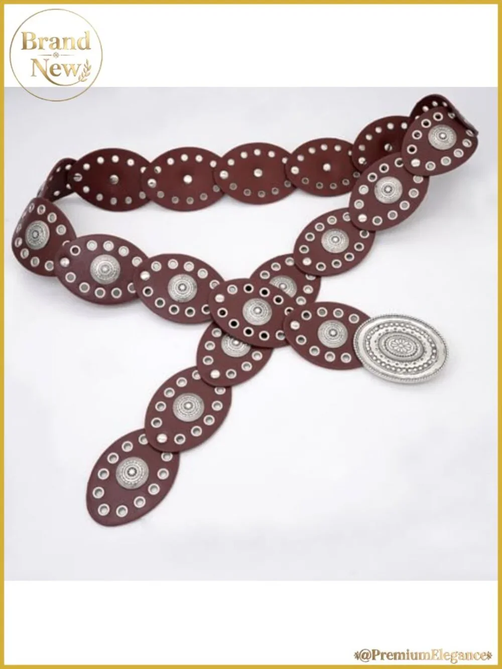 Women's Oval Disc Wide PU Leather Western Belt for Jeans